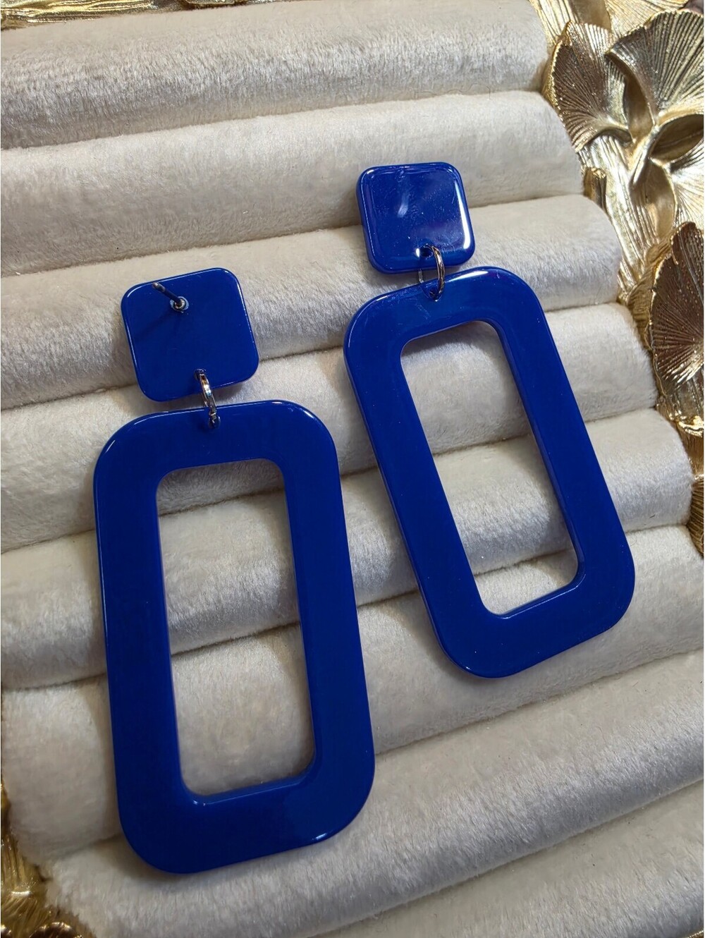 Bold Blue Geometric Resin Drop Earrings